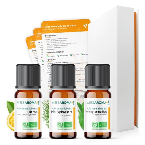 Coffret Maison, les huiles essentielles Bio pour le ménage avec 3 Fiches d'utilisation