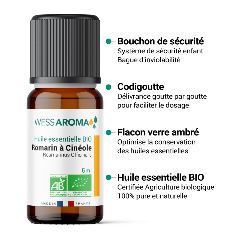 Huile essentielle Bio de Romarin à Cinéole, Romarin Certifiée AB