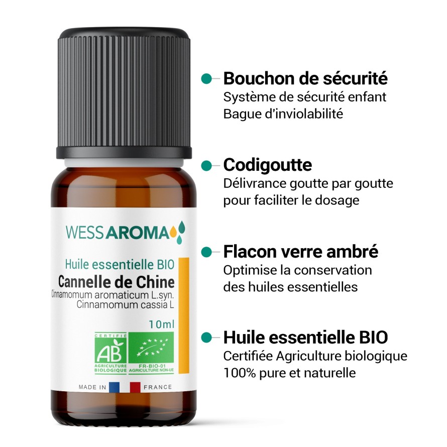 Huile essentielle Bio de Cannelle de Chine, Certifiée AB