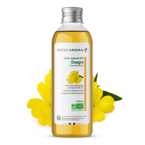 Huile végétale Bio d'Onagre, nourrit la peau et les cheveux