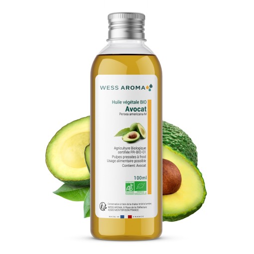 Huile végétale Bio d'Avocat, riche en vitamines et en antioxydants