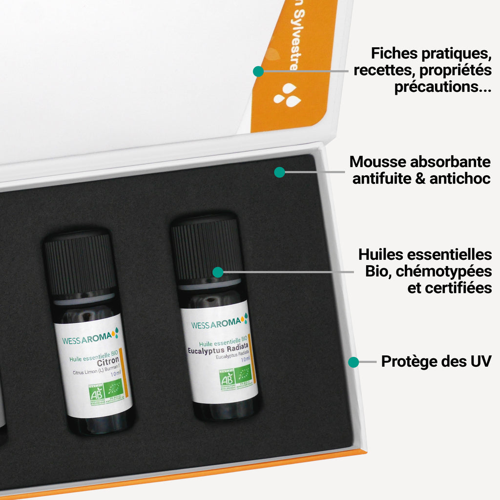 Coffret Maison, 3 huiles essentielles Bio + Fiches d'utilisation